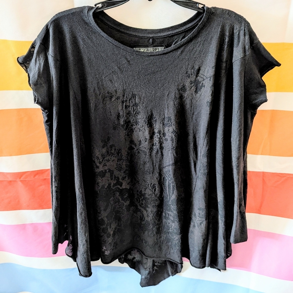 Allsaints Willow Devore Top Vintage Black Distressed Floral Grunge Witchy Shirt